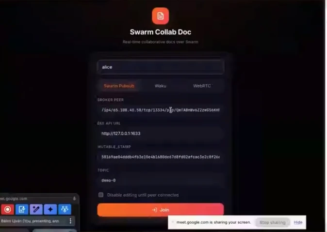 Swarm Collab document editing demo